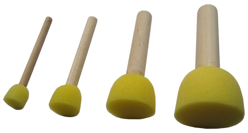 Set de 4 esponjeadores de espuma de diferentes tamaños con mango de madera